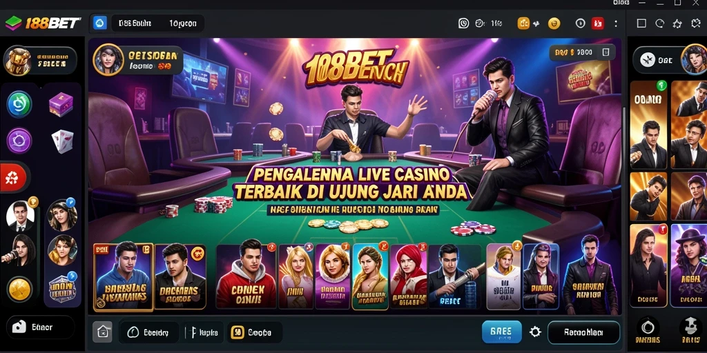 Screenshot utama 188BET dengan dealer langsung dan permainan kasino.