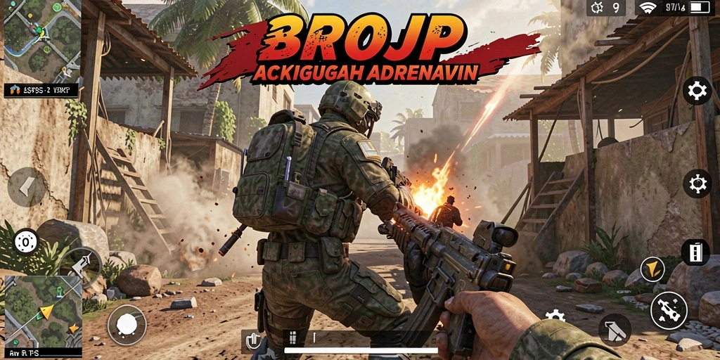 Tampilan gameplay menarik dalam BROJP dengan aksi tembak-menembak yang seru.