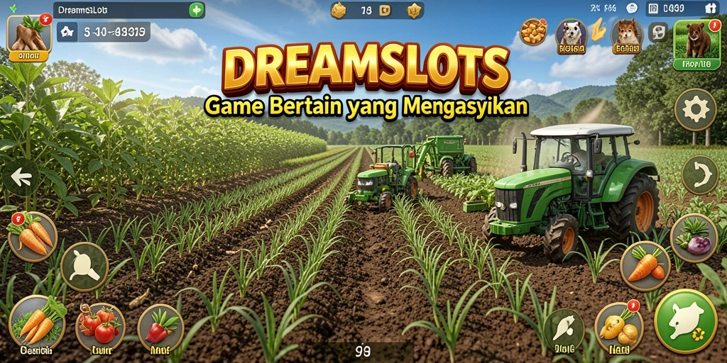 Gameplay <strong>DREAMSLOTS</strong> yang menarik dengan berbagai jenis tanaman dan keindahan ladang.