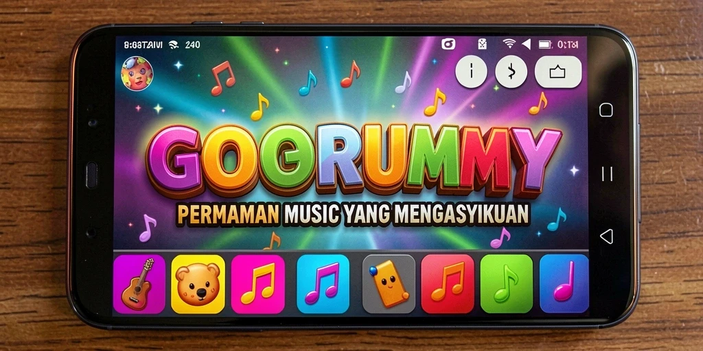 Screenshot GOGORUMMY yang menunjukkan gameplay musik yang seru.
