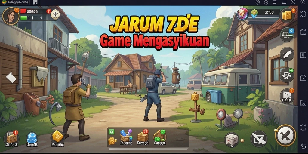 Tampilan gameplay utama JARUM77 yang menampilkan kemajuan karakter Idle.