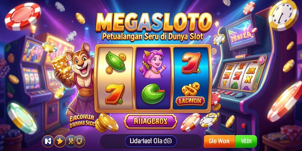 Tampilan gameplay MEGASLOTO yang mendebarkan dan penuh warna.